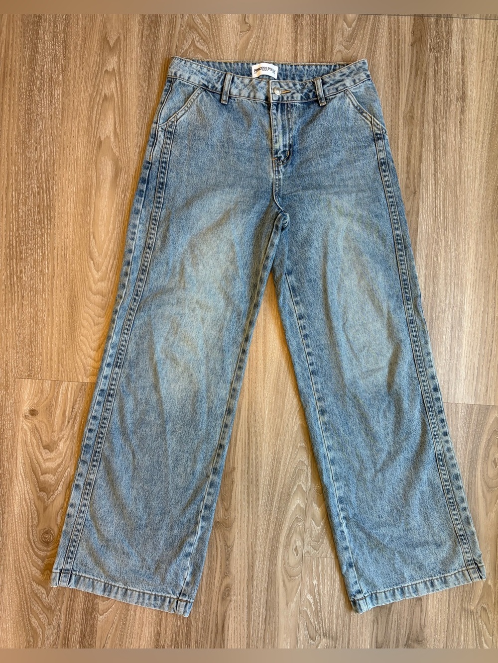 Princess Polly Light Blue Denim High-Waist wide leg Jeans size US 4